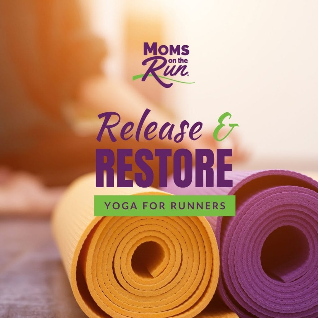 Words "release & restore" and rolled-up yoga mats