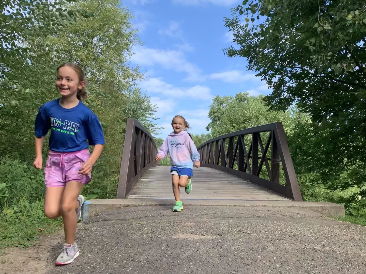 Twp girls running the MOTR kids race