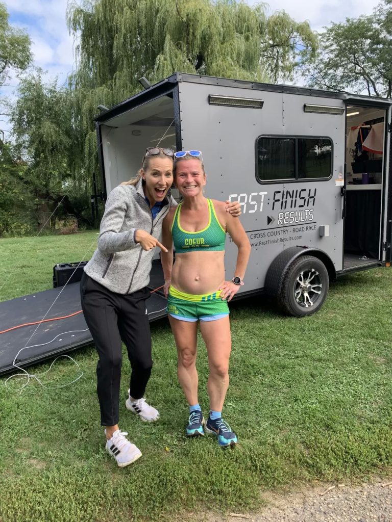 Carrie and pregnant runner at MOTR race