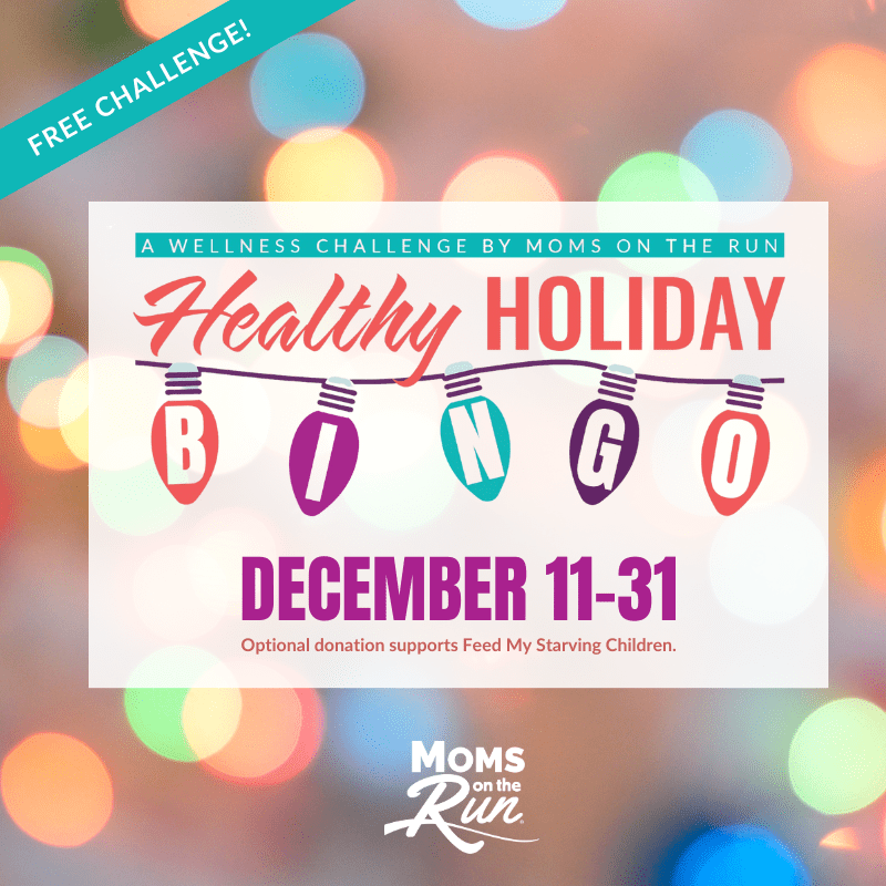 Healthy Holiday Challenge graphic with lights and Bingo, December 11-31, close up