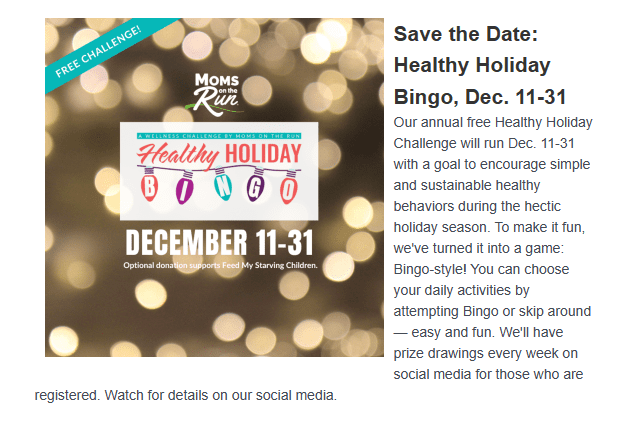 Sample image of newsletter: HEALTHY HOLIDAY CHALLENGE