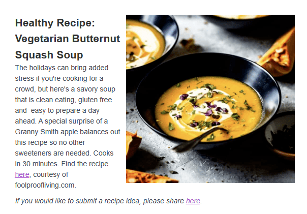 Sample image of newsletter: HEALTHY RECIPE