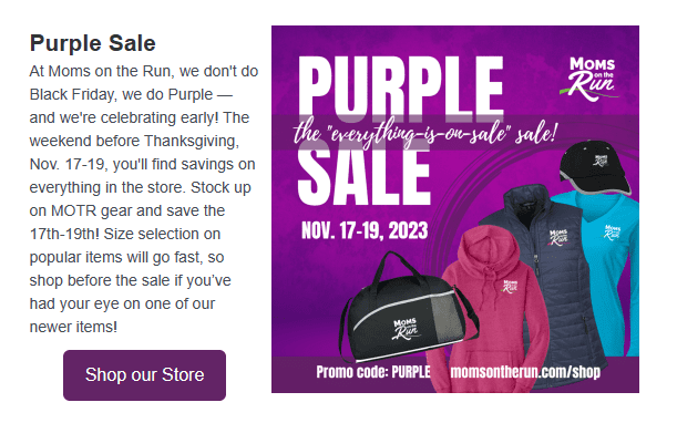 Sample image of newsletter: merch sale