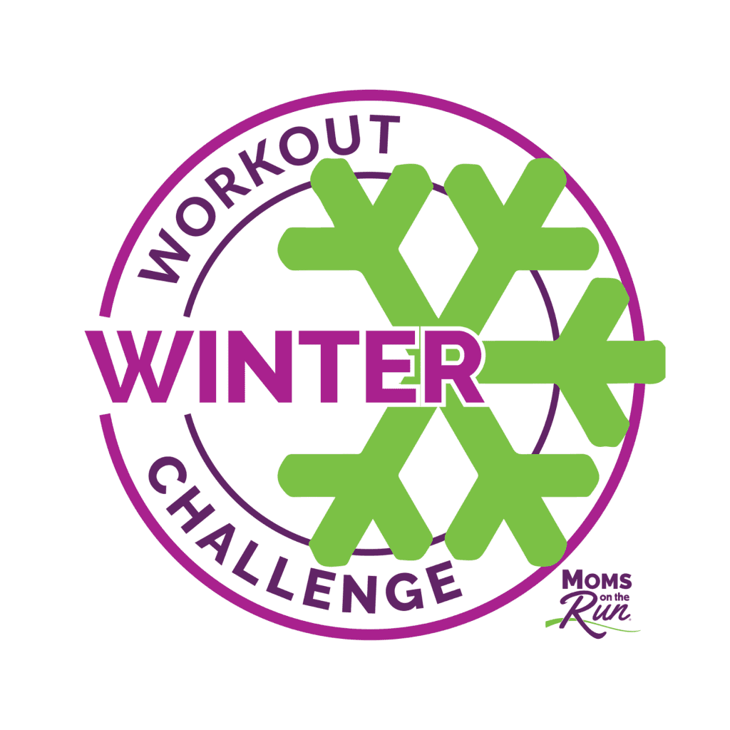 Purple circle with lime green snowflake with Winter Workout Challenge lettering