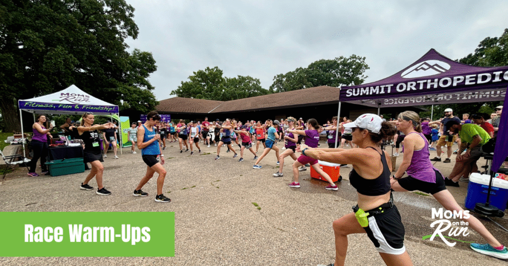 women stretching before race