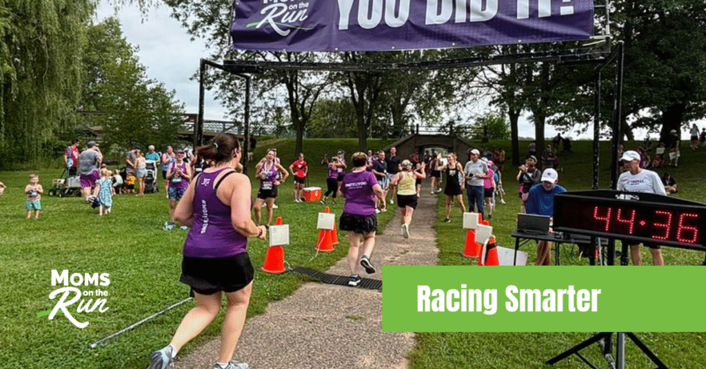 runners in purple shirts at finish line