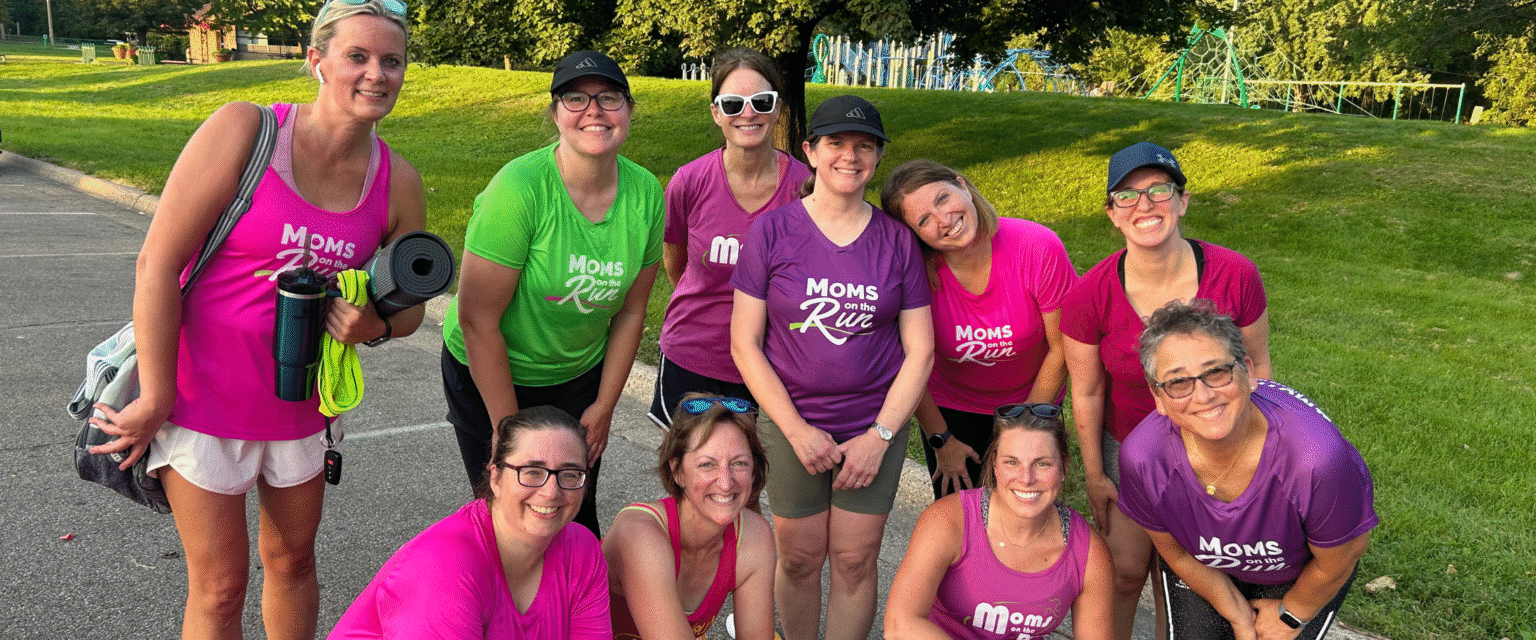 women in colorful running shirts after workout
