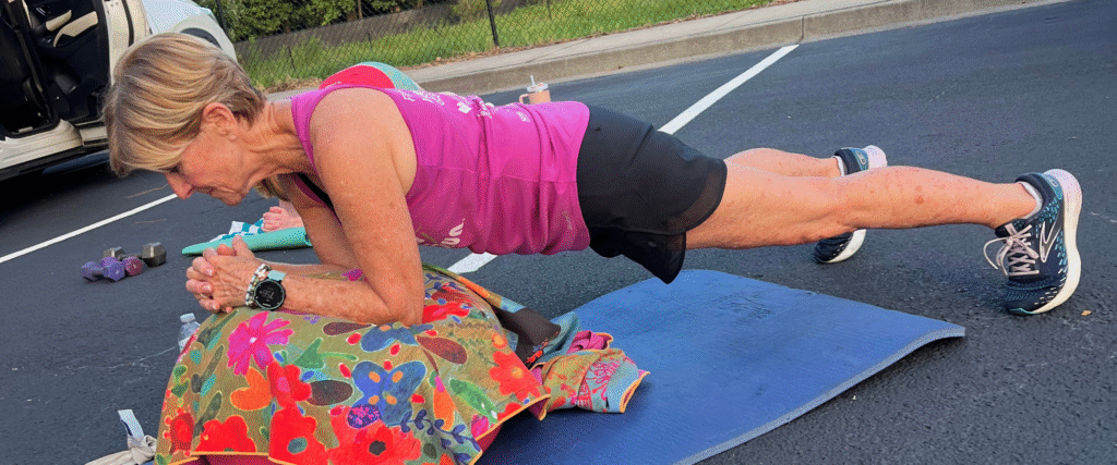 Woman holding plank on stability ball