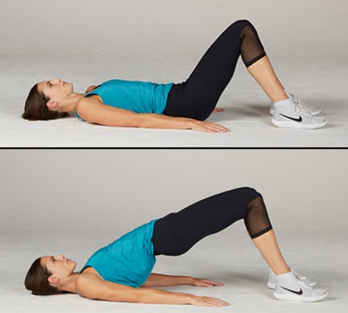 Woman on back with rear touching the ground and then without it touching the ground