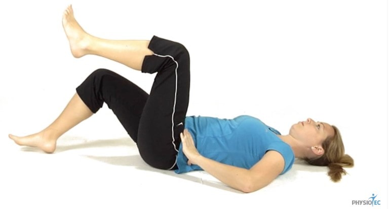 Woman on back with leg up