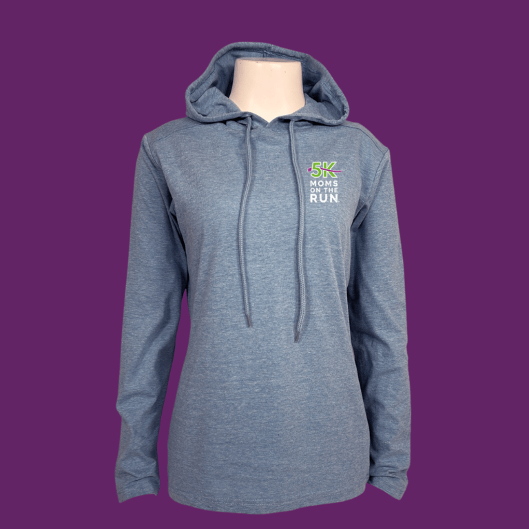 Moms on the Run finisher light blue hoodie